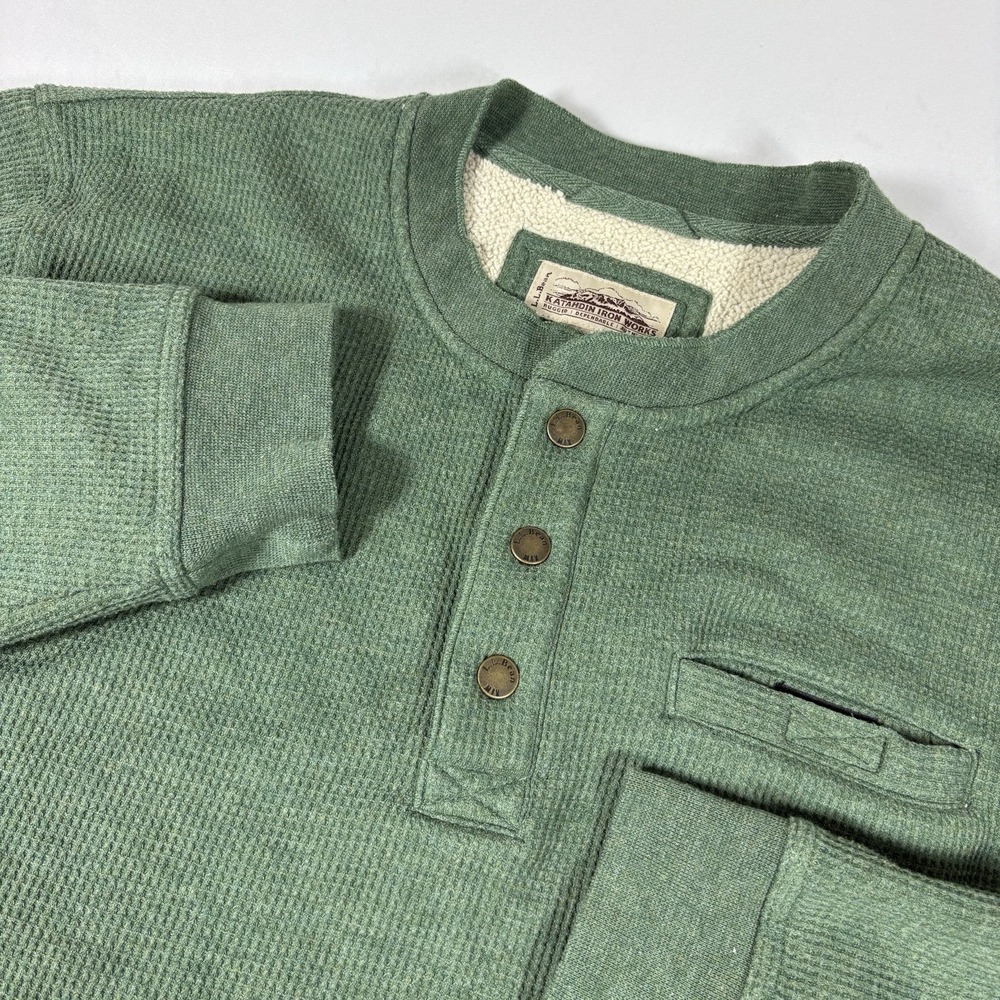 LL Bean Katahdin Iron Works Bonded Waffle Henley XLT Tall Green Sherpa Fleece